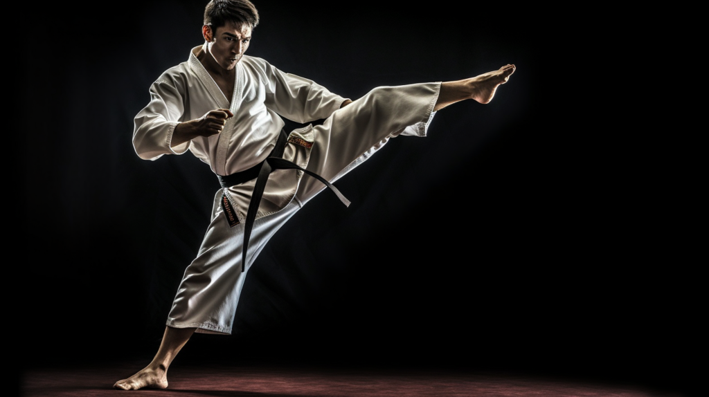 a photo of a martial artist demonstrating a basic kick