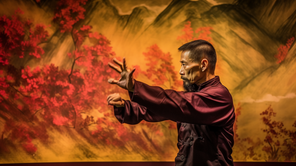 a photo of a wing Chun master showing impressive moves